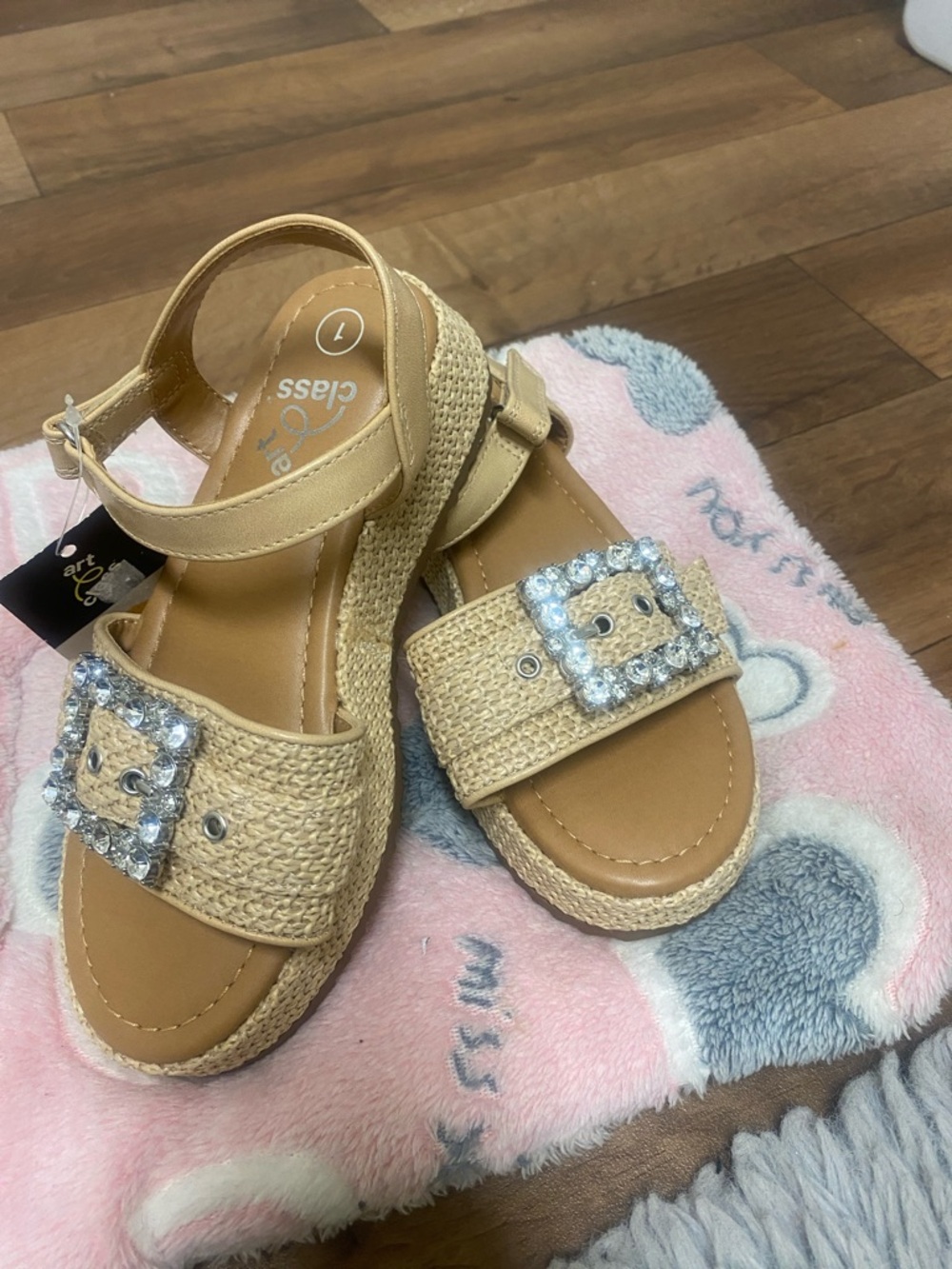 art class Tan Woven Platform Sandals with Crystal Buckles